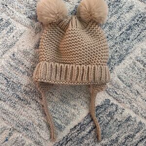 Zara Beige Knit Kids Hat with Pom-Poms